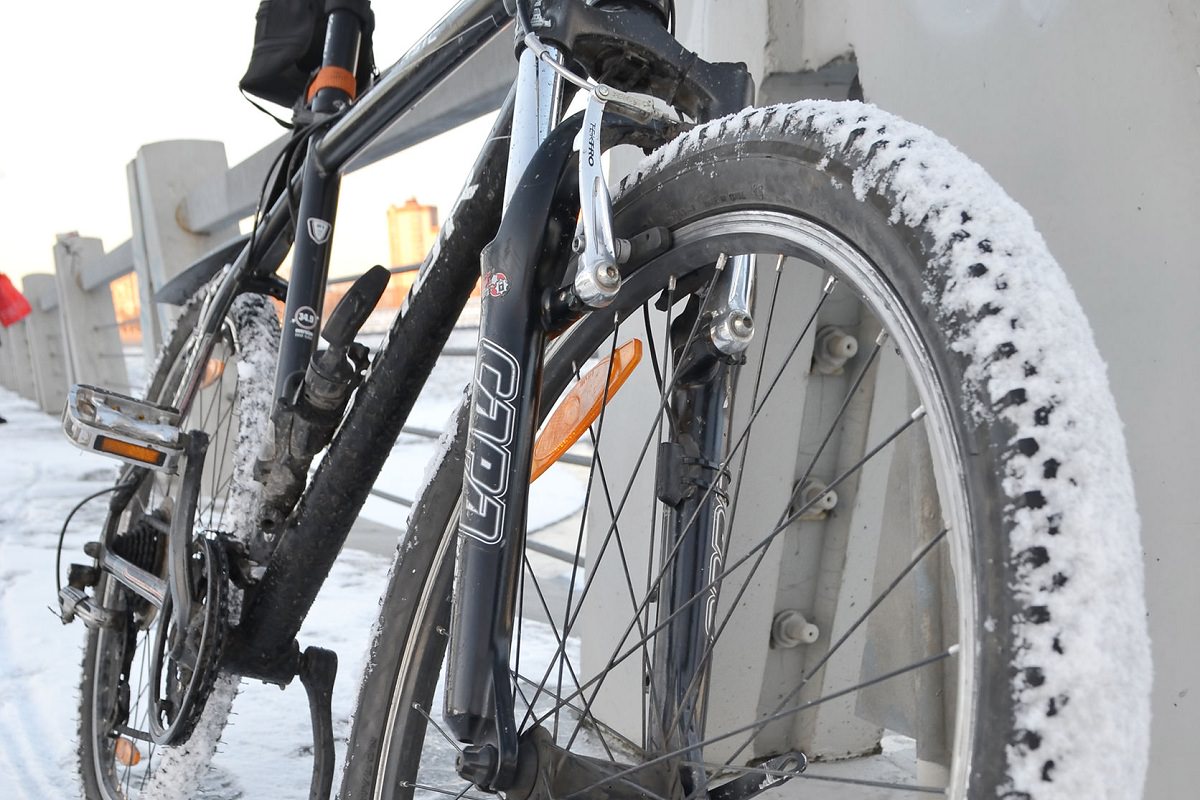Snow covered bike tire