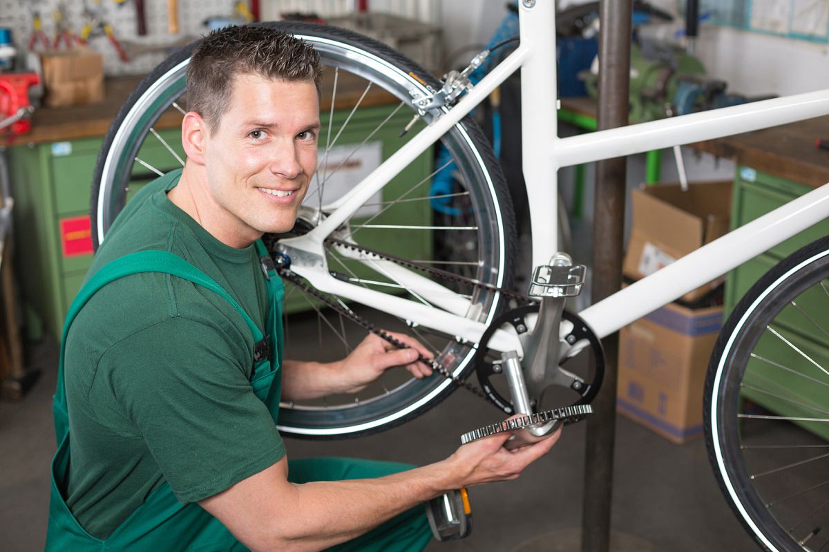 Working with a bike repair stand