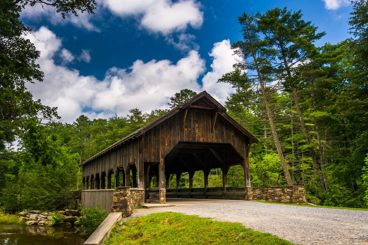 Covered bridge in the forest