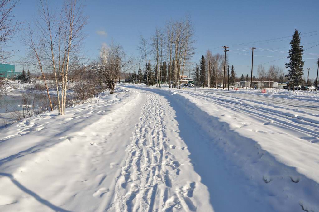 Ice road with bike tracks