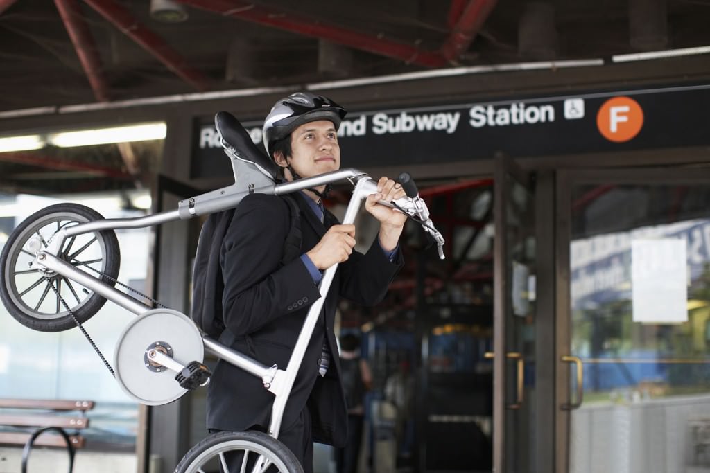 Folding bike at train station