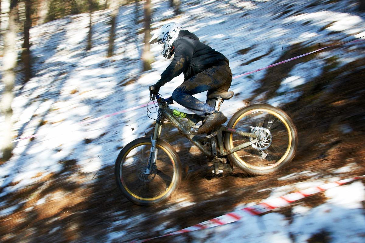 Downhill on snow covered hill