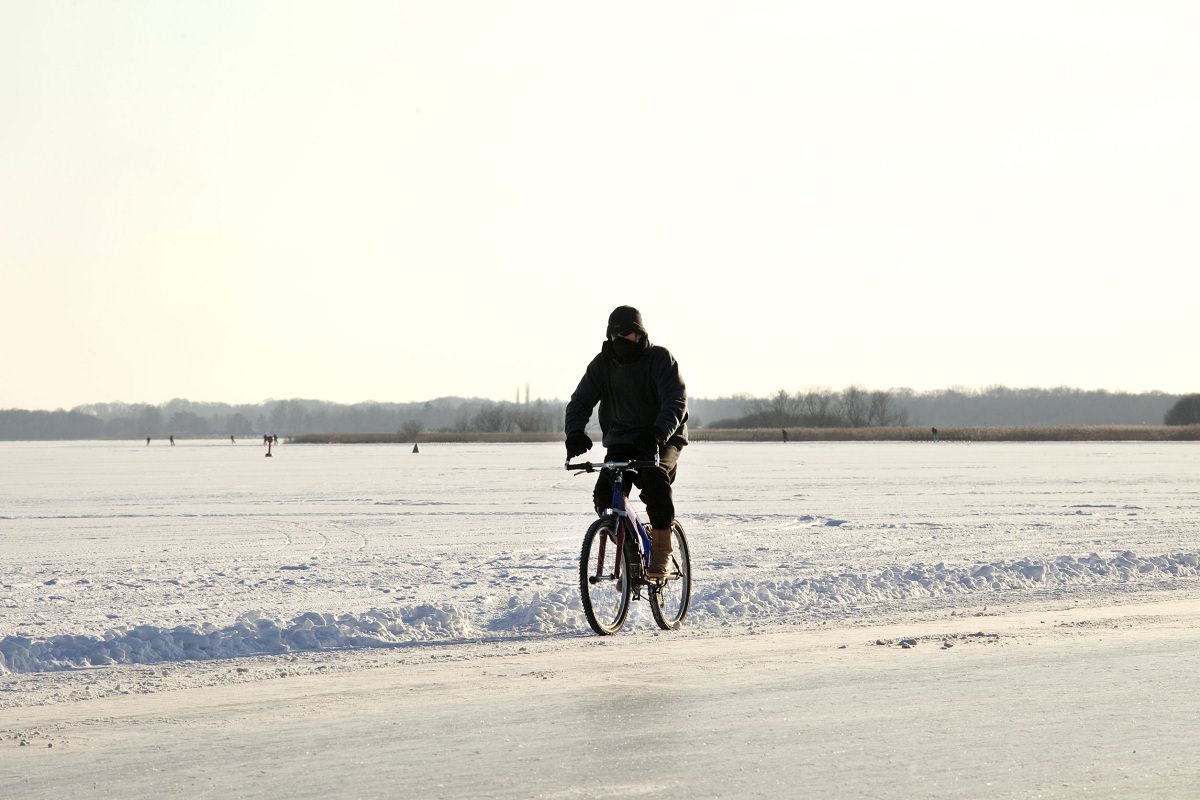 Biking on icy road