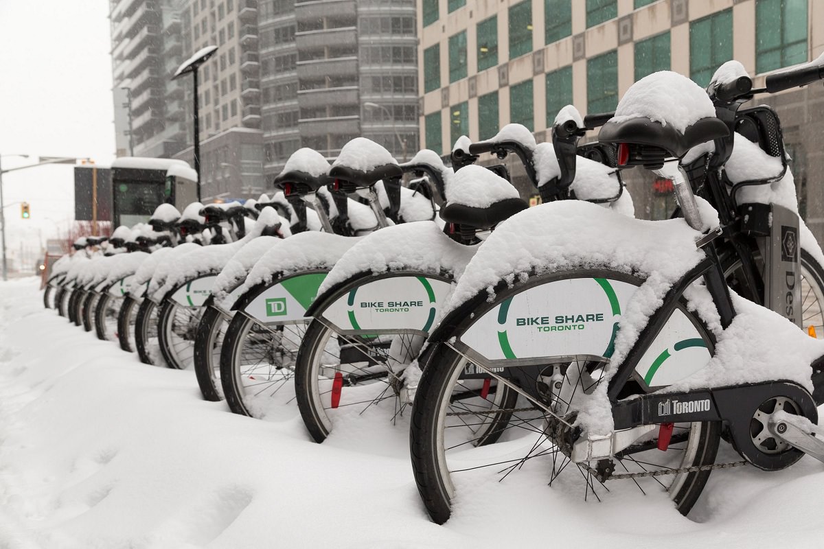 Snow covered bikes with fenders