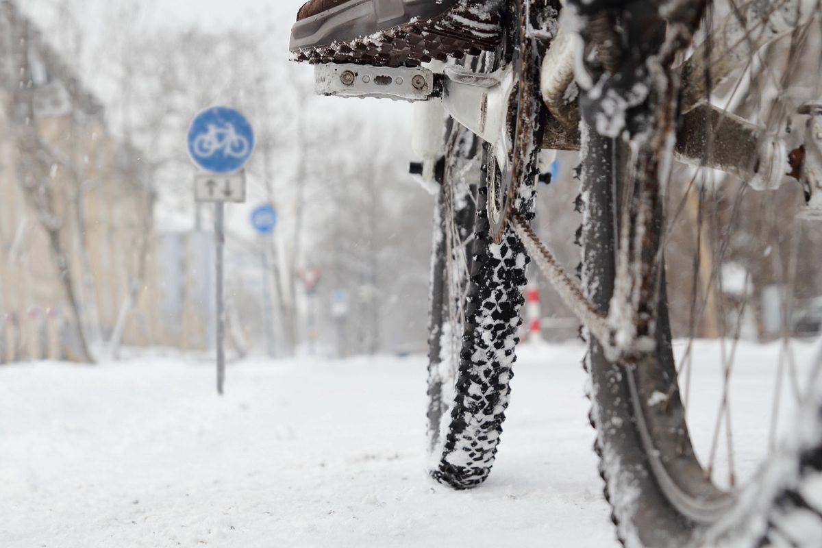 Snow covered bike tires