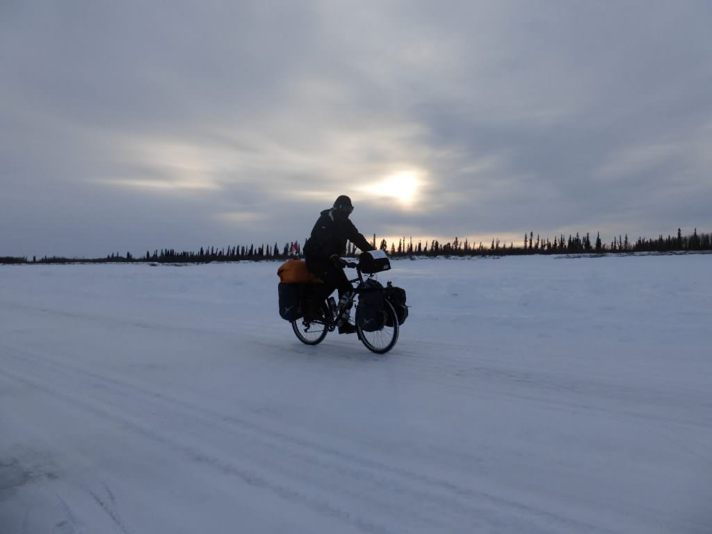 Biking on icy road