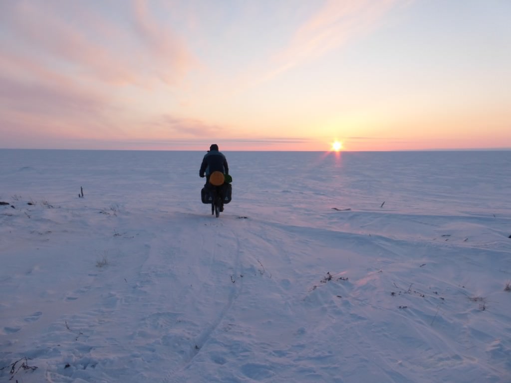 Sunset winter biking