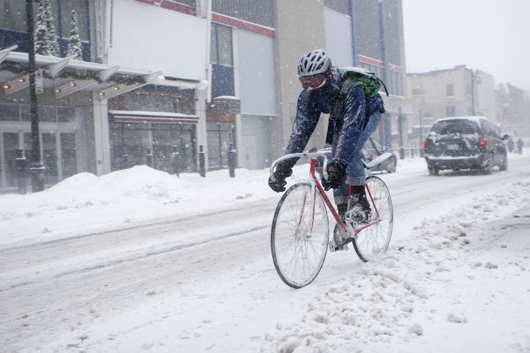 Winter cycling in a blizzard