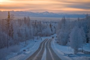 Ice covered Alaska road
