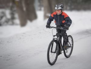 Winter cyclist with gloves