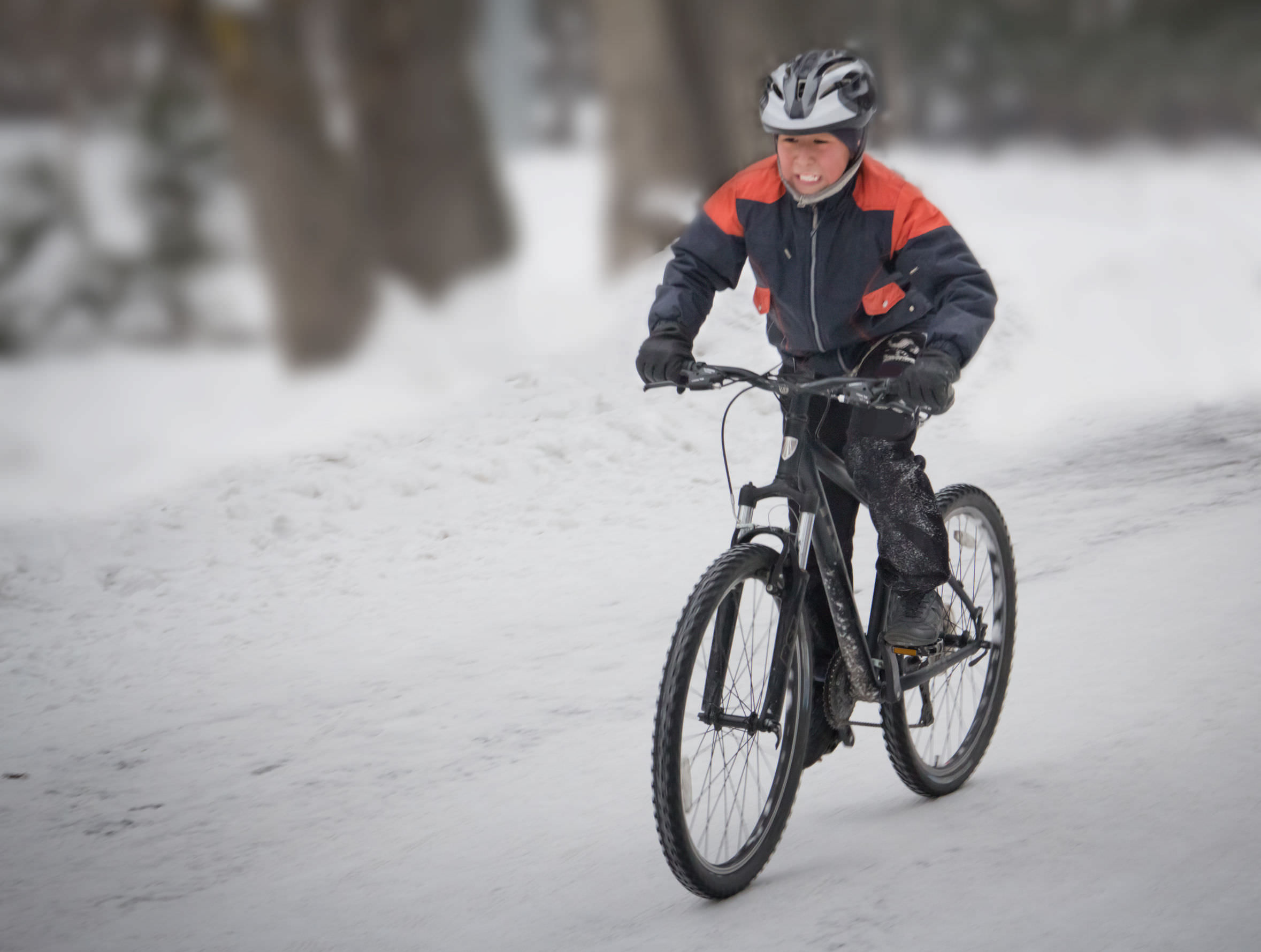 Winter cyclist with gloves