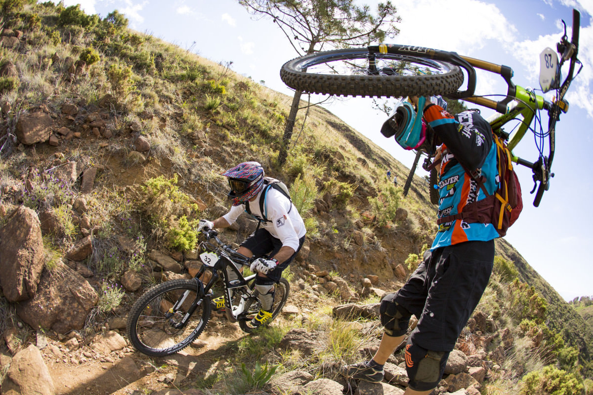 Bikers in mountain bike competition