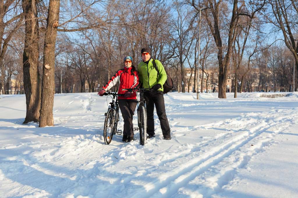 Biking outside during the winter