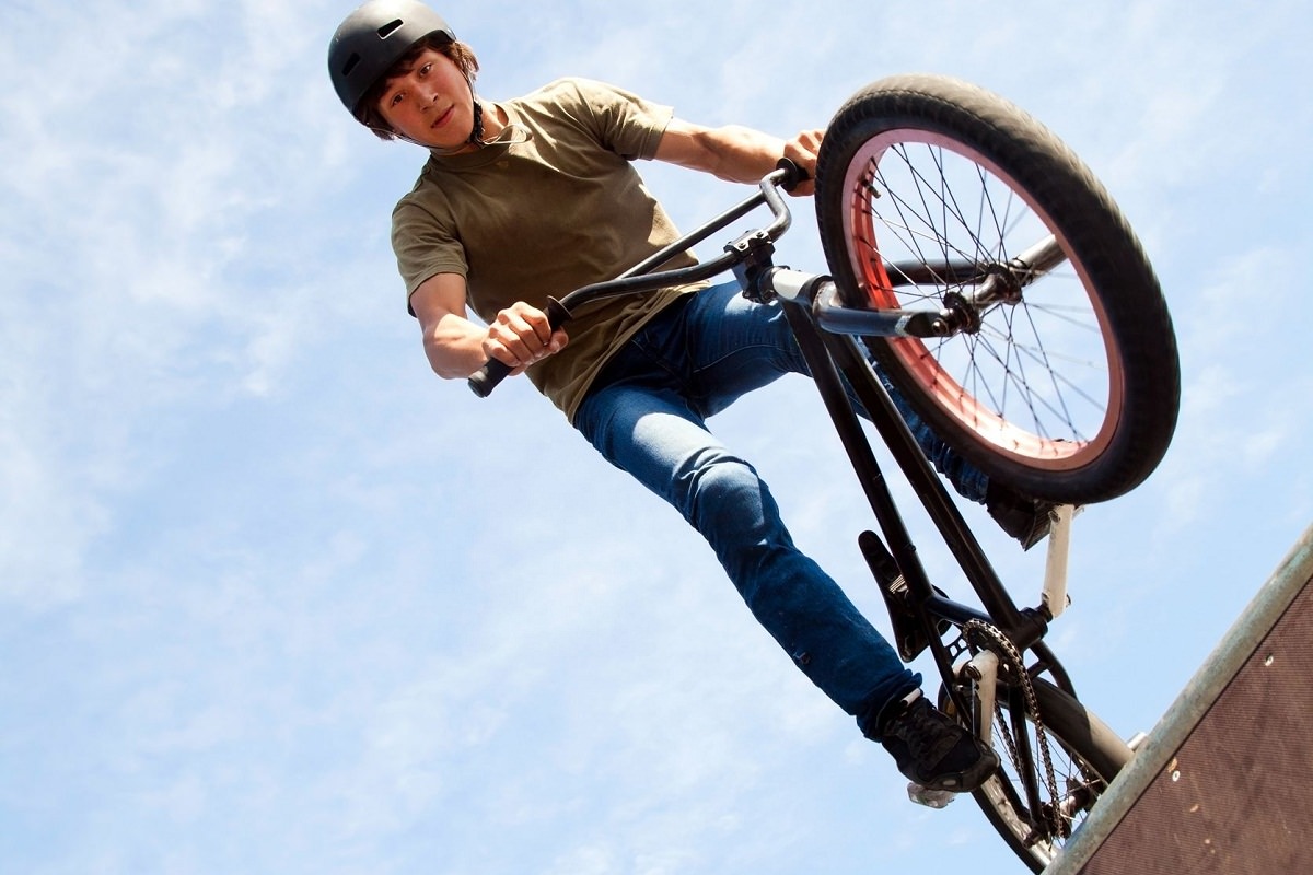 Rider showing his skills with his bmx bike