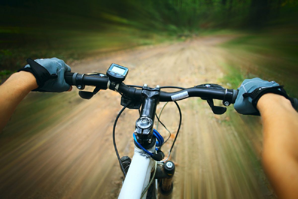 Riders view of riding a bike off road