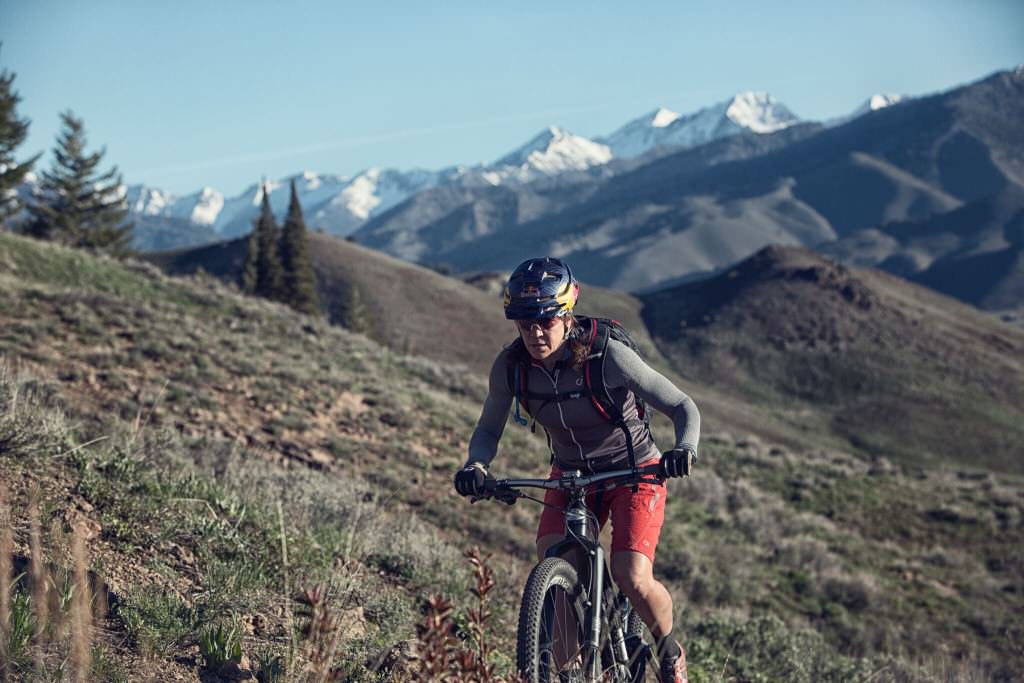 Going uphill on a mountain bike