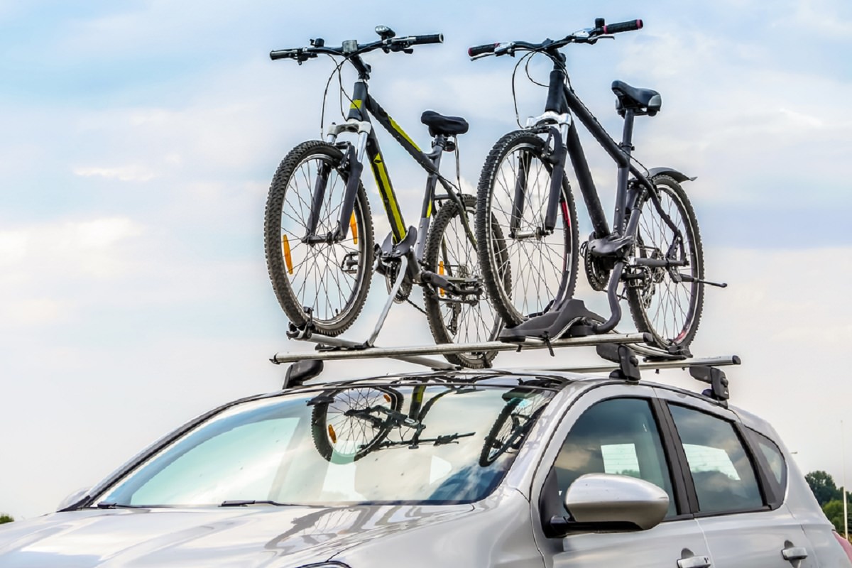 Bikes locked on the roof of car