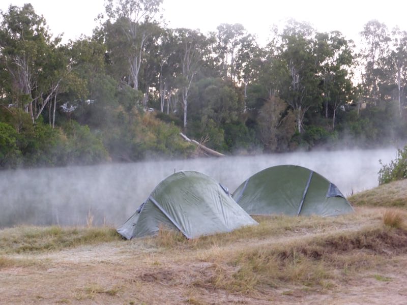 Tents in a frosty morning