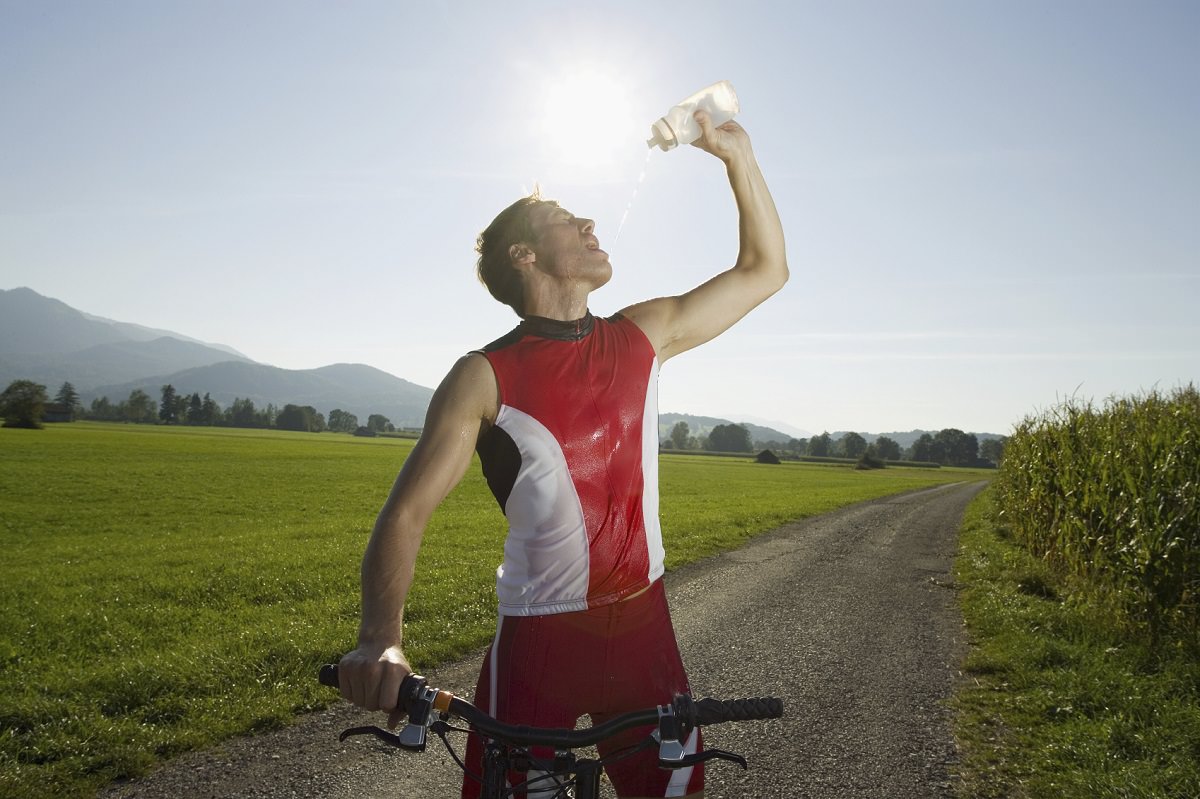 Cyclist drinking water