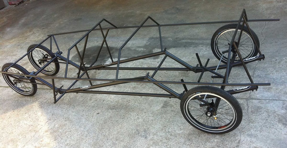 Velomobile frame and wheels