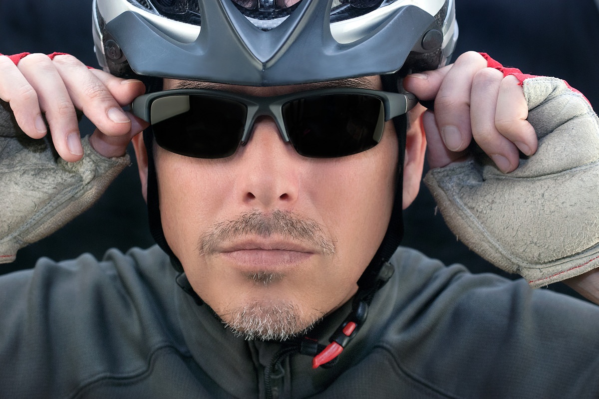 Cool man with bike helmet