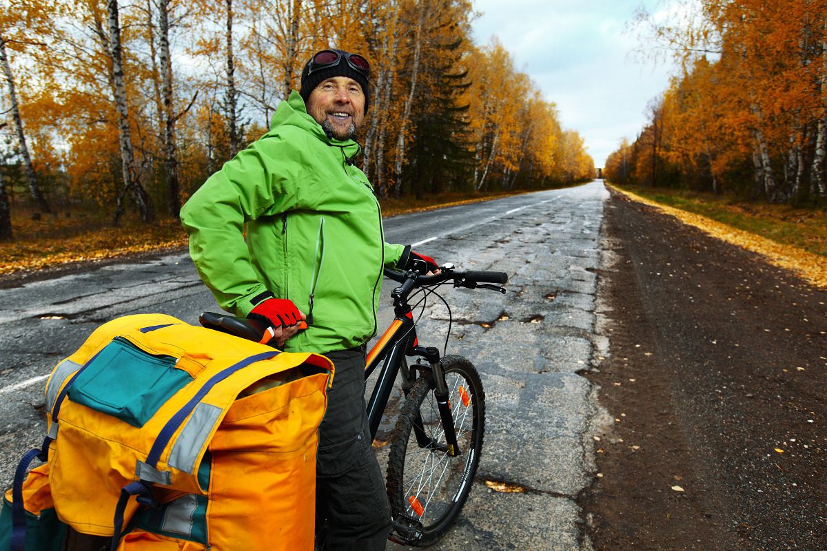 A man touring on his bike