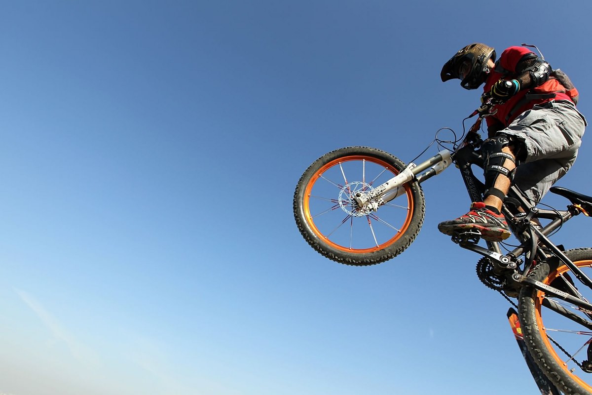 Man wearing mountain bike shorts