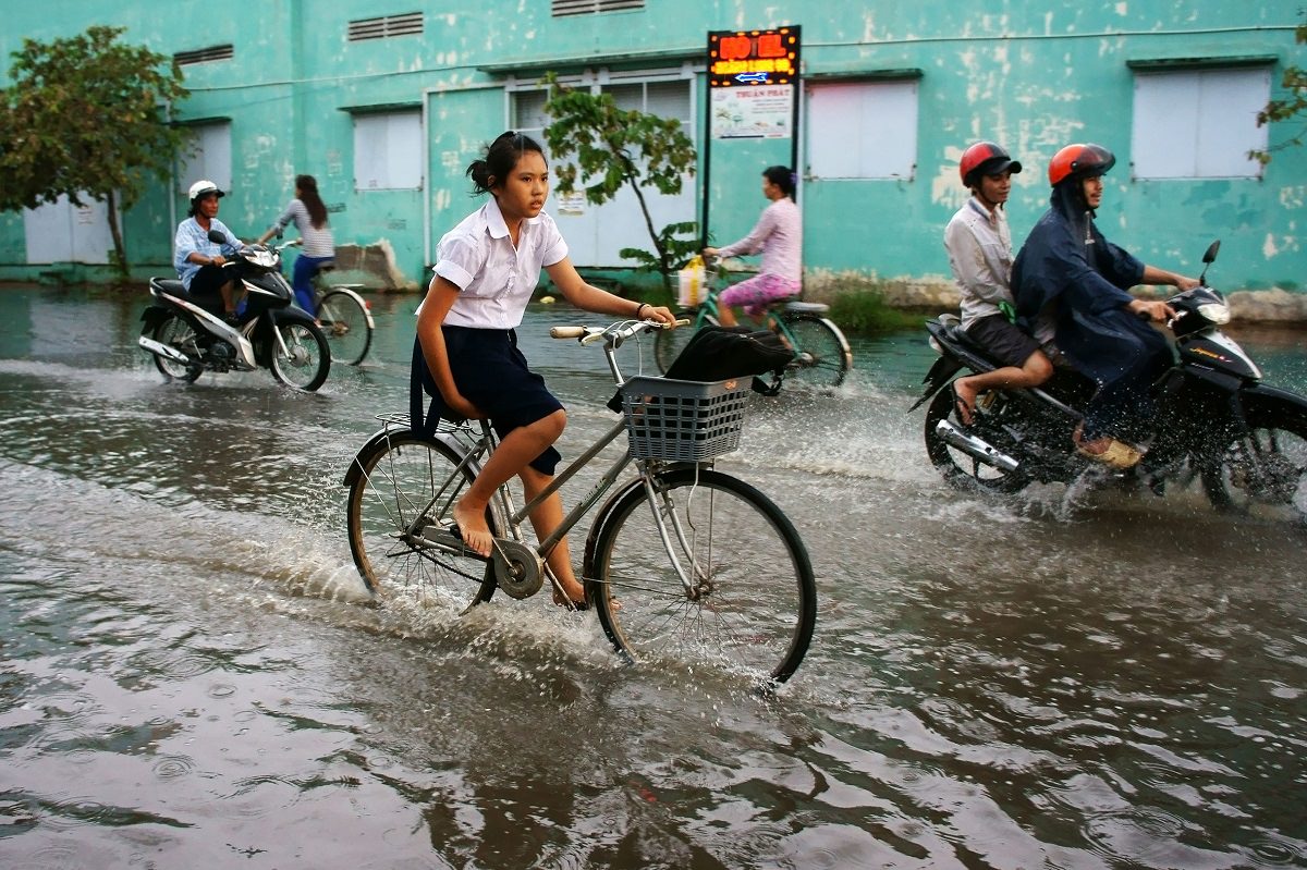 Cycling in flooded city