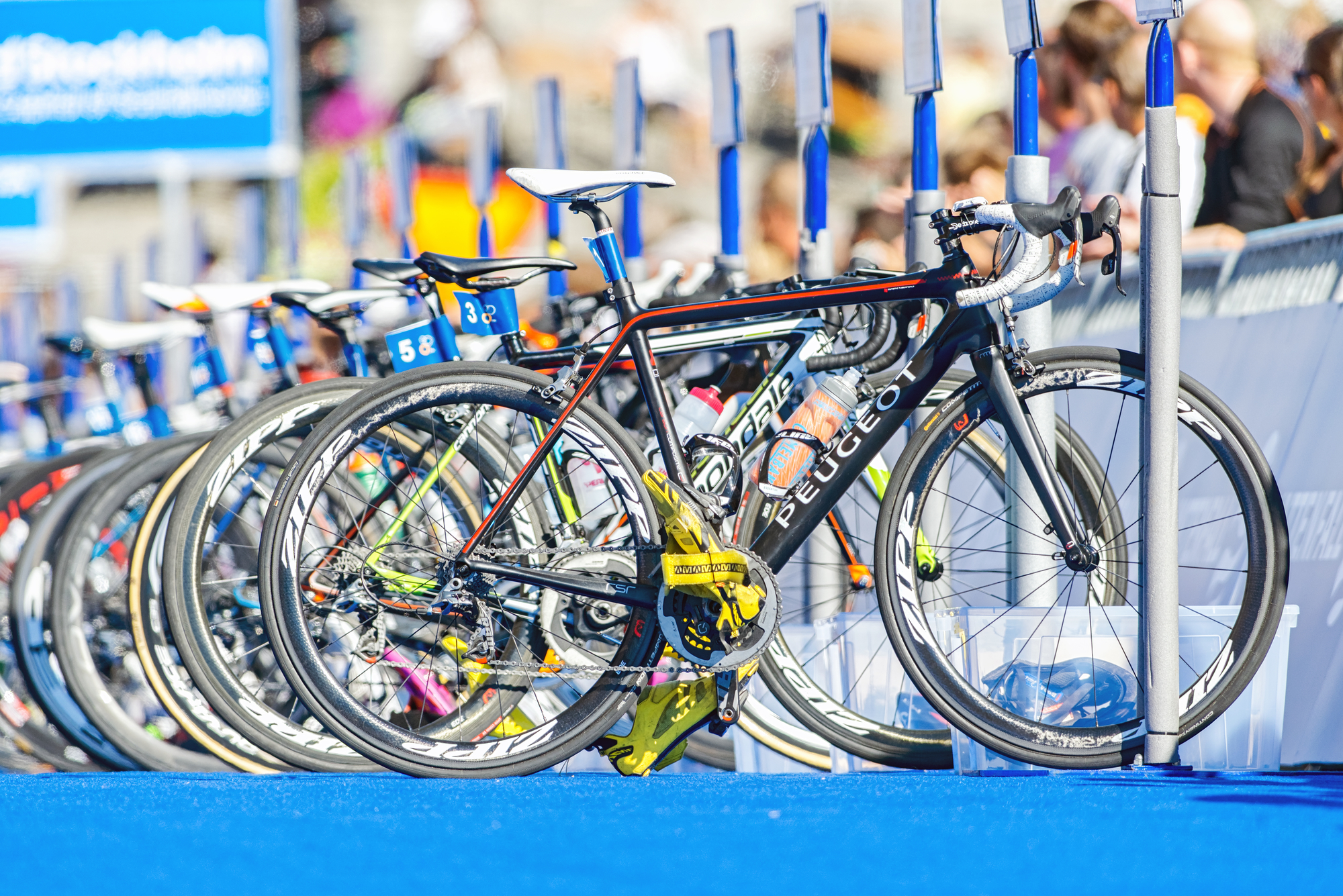 Road Bike wheels on a row