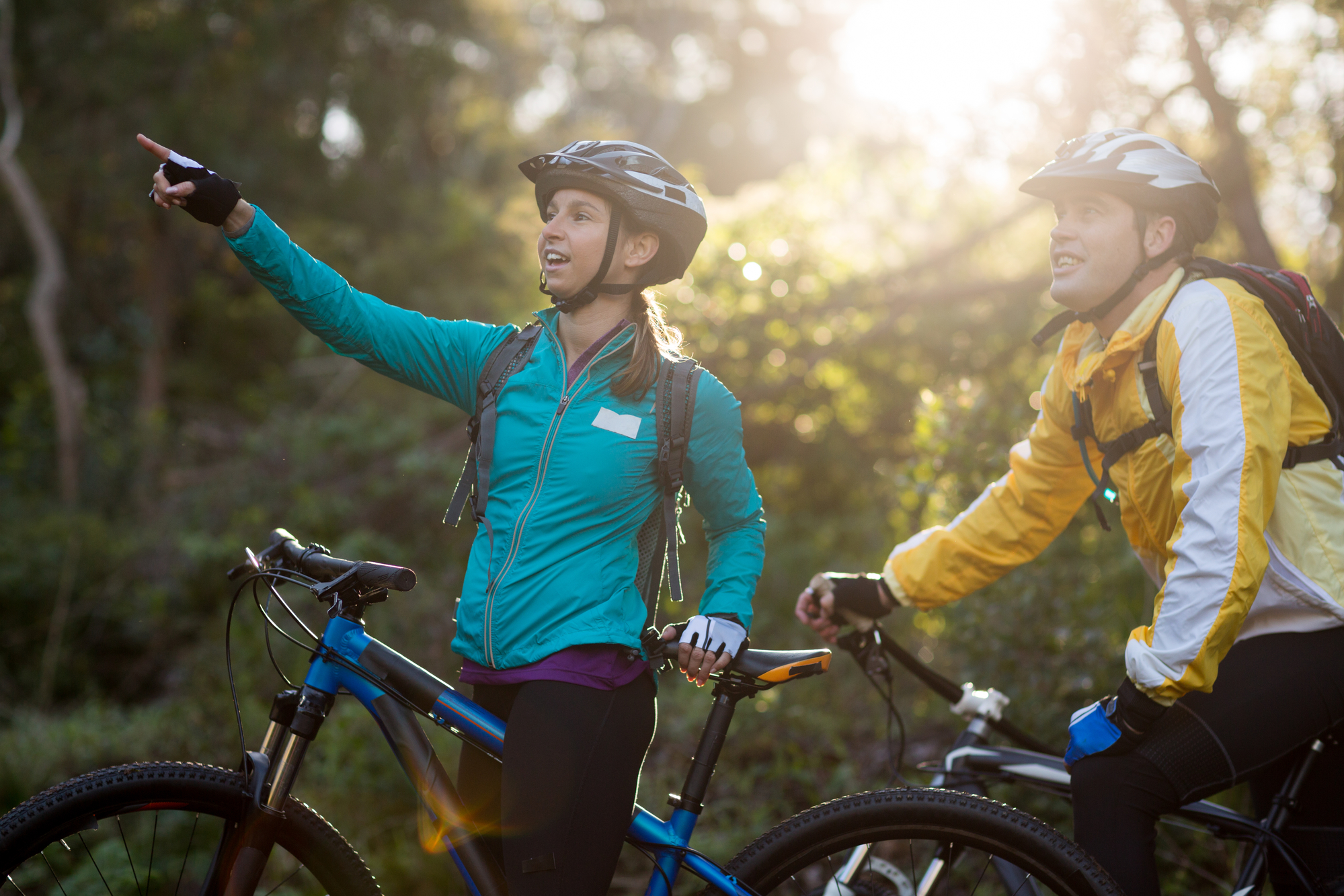 Couple on mountain bikes