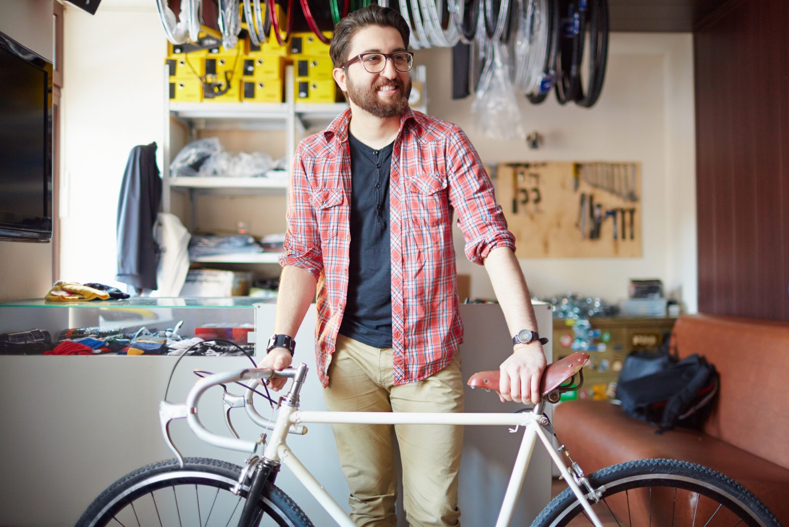 bike shop owner selling bikes