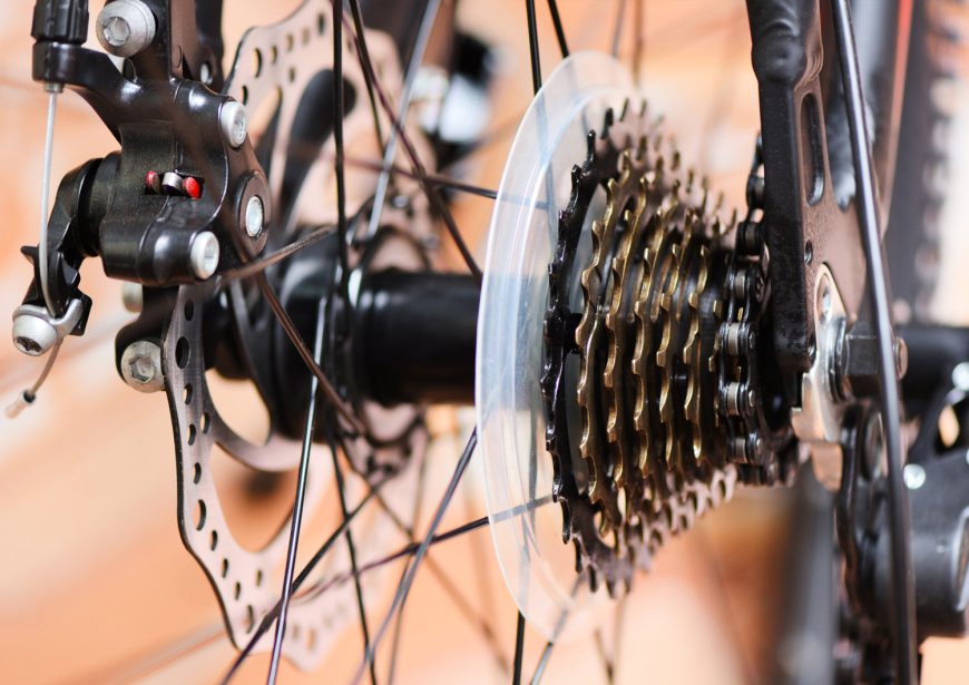 Rear wheel and chain in a mountain bike