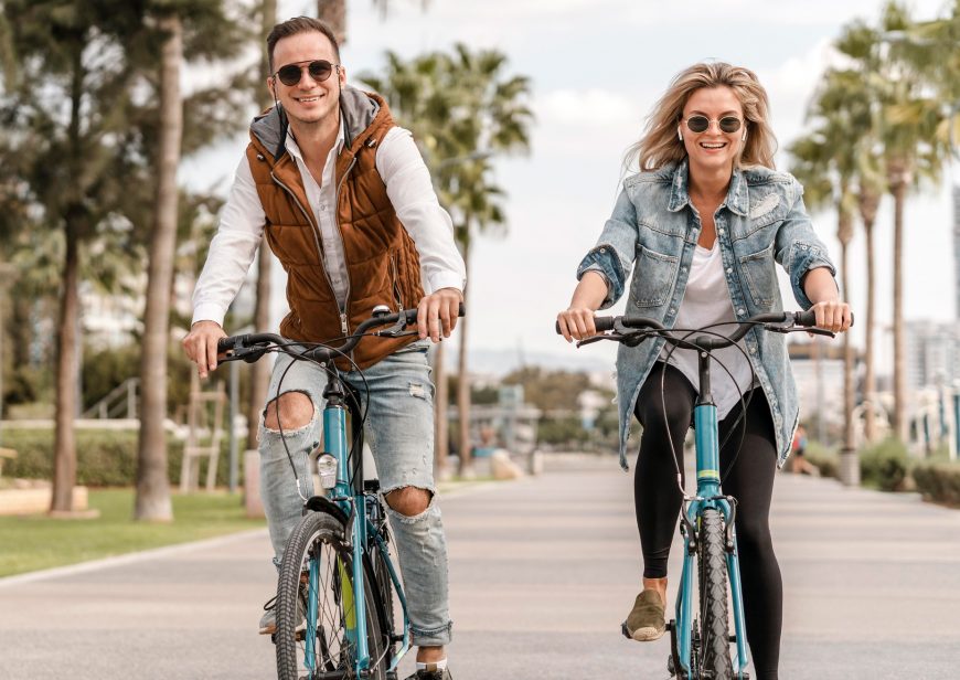 Man And Woman Riding Bikes