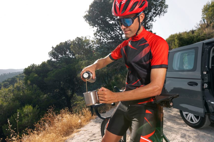Drinking Tea On Bike Ride