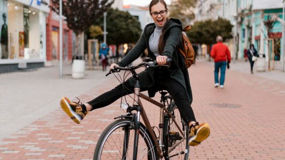 Happy Woman Bicycle Commuting