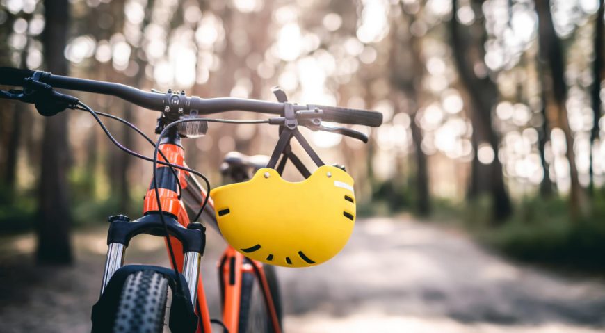 Bicycle Helmet On Bike Handlebar