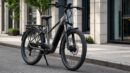 A generic upright commuter e-bike parked on a city street