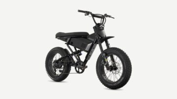 Black Juiced Scrambler electric bike on a neutral background