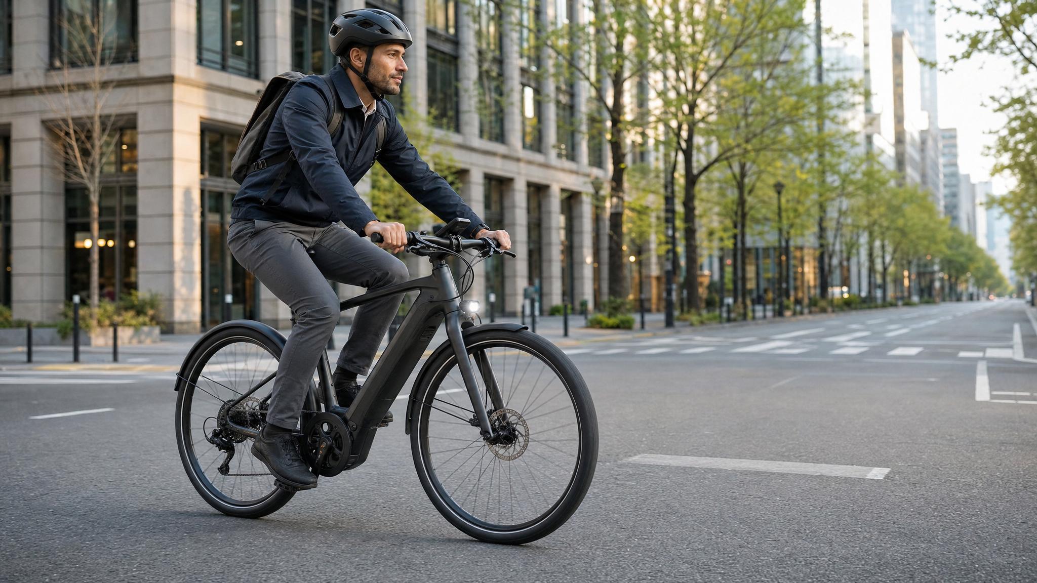 A generic rider on an electric-assist city bike