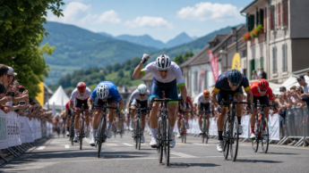 A generic road cycling sprint finish scene used as an editorial visual for Tour de France Stage 5 coverage.